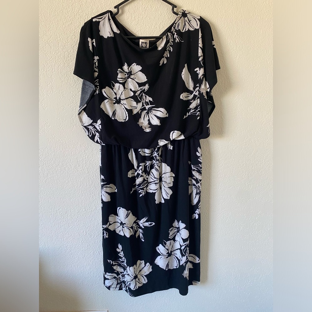 Anne Klein Black Tropical Floral Dress Size 6